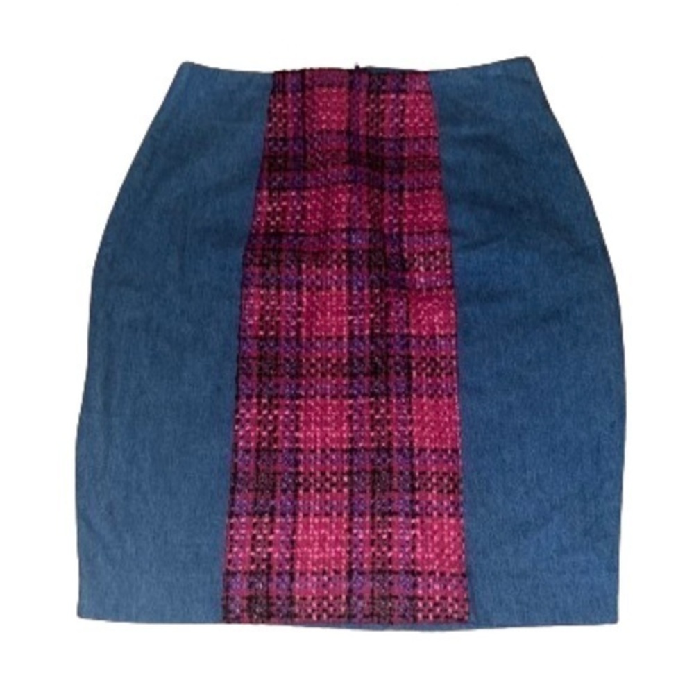 Eisen Atelier jean skirt with pink plaid insert size 10